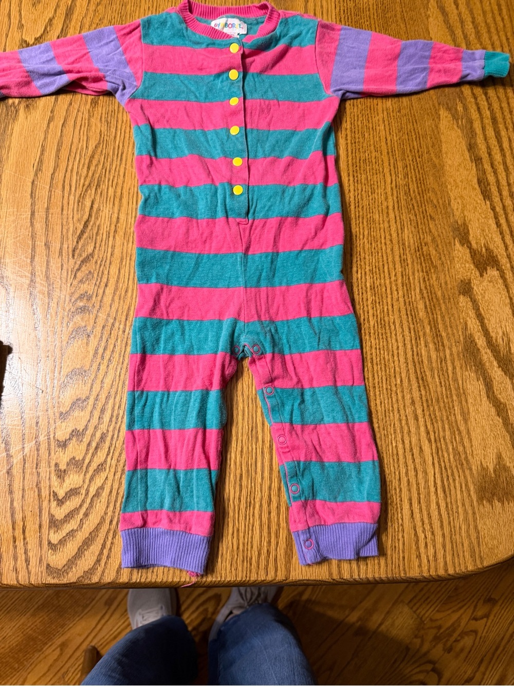 Vintage 1990s Gymboree Pink, Teal & Purple Striped Baby one piece